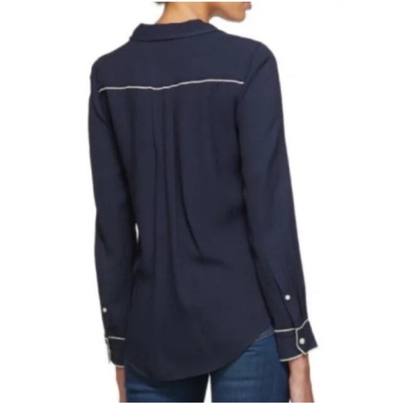 rag & bone | Dean Drape Front Blouse in Salute Navy | Sz M - Picture 2 of 7